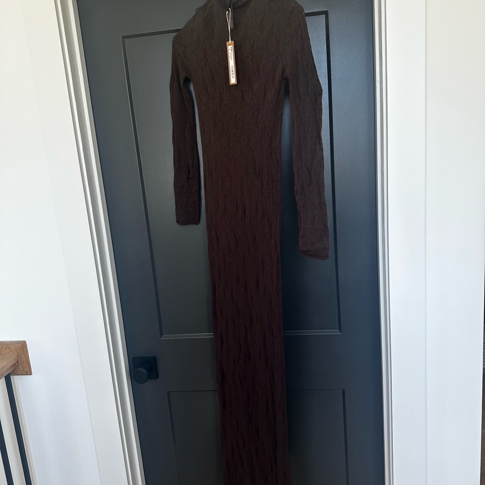 SKIMS Espresso Long-Sleeve Mock neck Knit Lace Maxi Dress